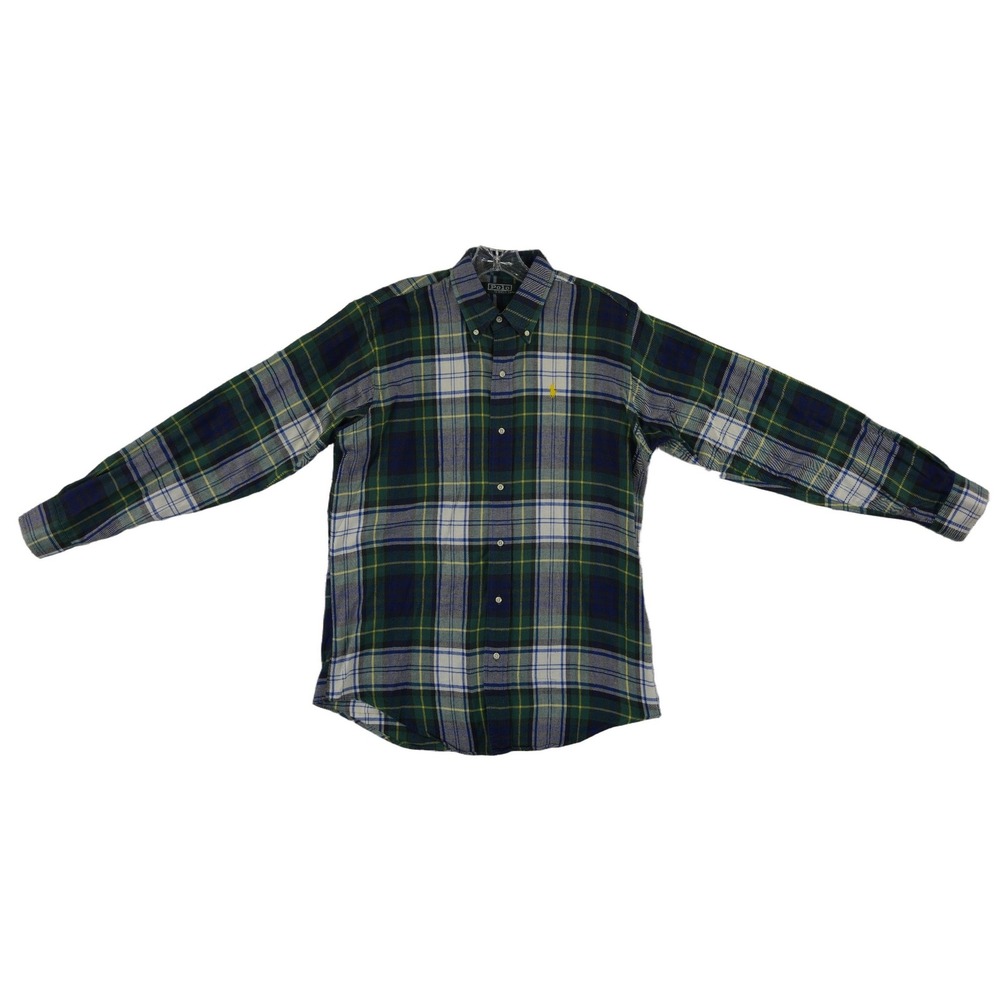 Polo Ralph Lauren Button Down Shirt Men's Size XL Green Blue Plaid 100% Cotton